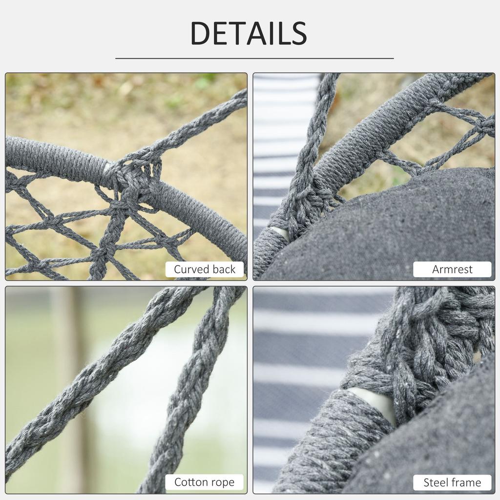 Two-Seater Boho Macrame Hammock Swing - Grey