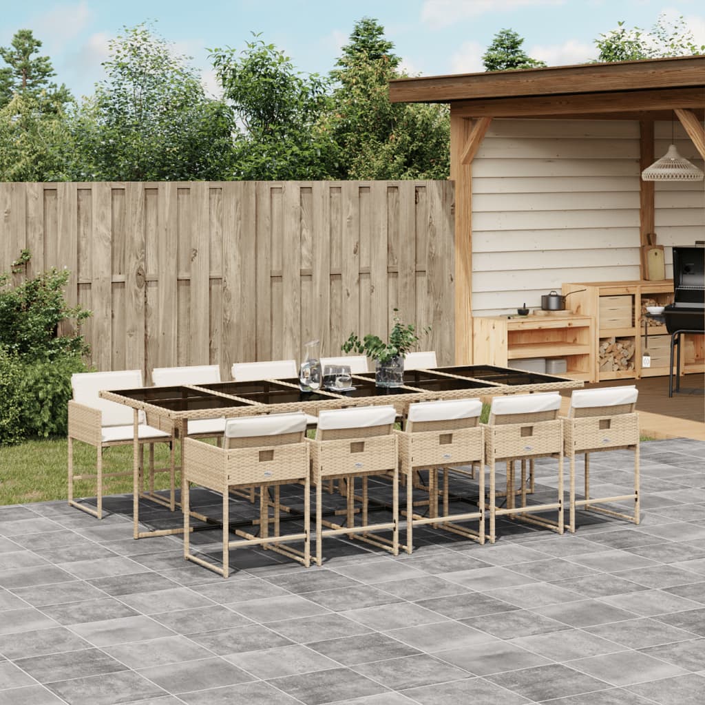 11 Piece Outdoor Dining Set with Cushions Beige Poly Rattan