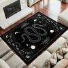 Bohemian Celestial Print Rug, Black & Beige Snake & Star Non-Slip Floor Mat for Living Room Bedroom Witchy Home Decor Carpet