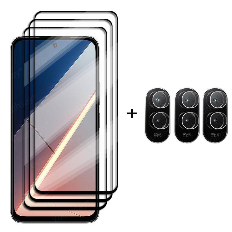 6-в-1 Стекло для Poco M7 Полное покрытие Закаленное стекло Xiaomi Poco M7 Защитная пленка для экрана Poco M7 Защитная пленка для линзы телефона Poco M7 4G