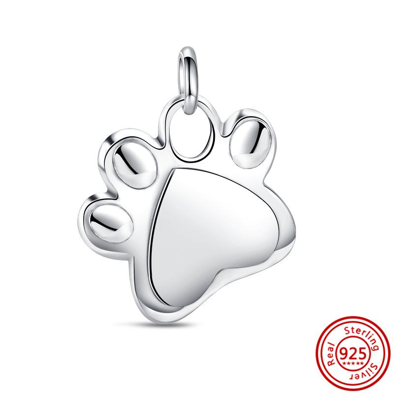 New S925 Silver Pink Heart Animal Paw Print Pendant Clear Zircon Fashion Beads Fit Original Charms Bracelet Women Jewelry