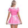 Women's Wet Look Leather French Maid Cosplay Costume Puff Sleeve Party Mini Dress
