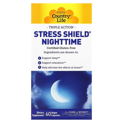 Country Life, Stress Shield Nighttime, Тройное действие, 60 вегетарианских капсул