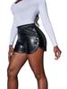 Шорты с высокой талией из искусственной кожи с разрезом и пуговицами сбоку для женщин