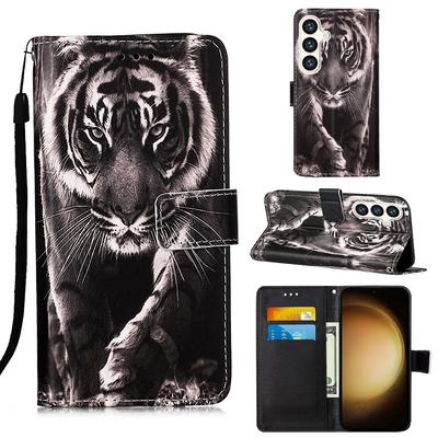 Чехол-книжка из искусственной кожи с монохромным тигром для iPhone Samsung Huawei Honor Xiaomi Redmi Oppo Vivo Google TCL Infinix...