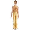Kids Girls Unitards Bodysuit Sleeveless Tiered Bell-bottom Pants Style Dance Gymnastic Leotard Jumpsuit