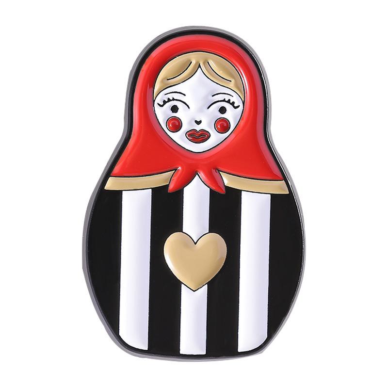 Cute Cartoon Matryoshka Doll Brooch, Zinc Alloy Enamel Pin Russian National Feature Decor Badge For Scarf Clothes Backpack Fashion Accessory