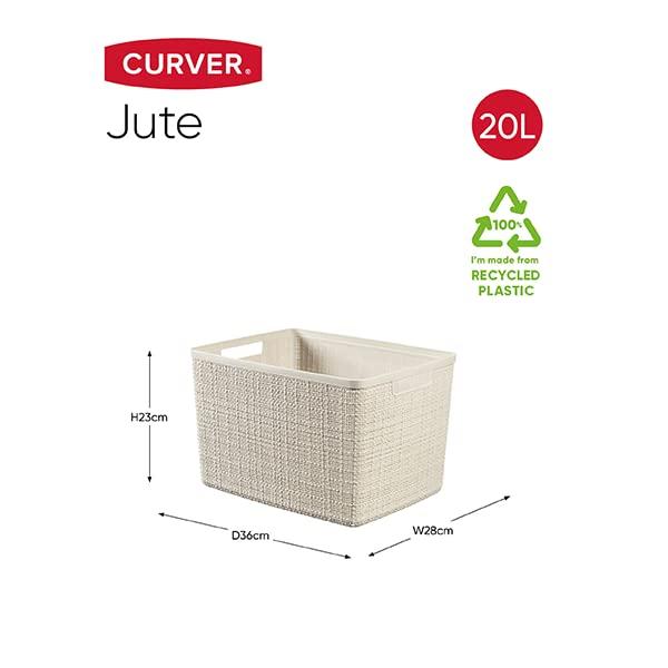 Большая корзина CURVER, Белая, 20 л, Джут, Корзина для хранения белья, Стильная и прочная, Скандинавский дизайн с текстурой, напоминающей лен