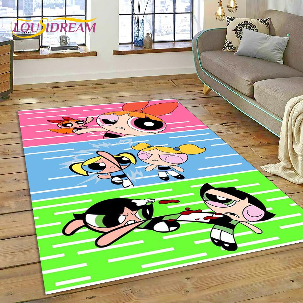 Cartoon Cute P-Powerpuff Girl Rug Carpet for Living Room Bedroom Home Decor,Floor Mat Non-slip Decoration for Sofa Doormat Gift