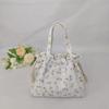 Floral Canvas Drawstring Tote Bag - Compact Lunch & Handbag for Women