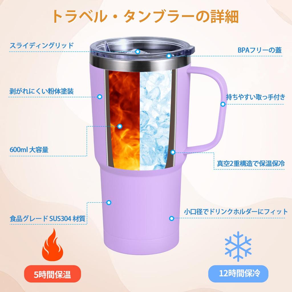 Ливоле Тамблер с вакуумом с большим нержавеющим кофейным дорожным Большой вместимости с Идеально для и Газированного Идеально для улицы и Светло-фиолетовый