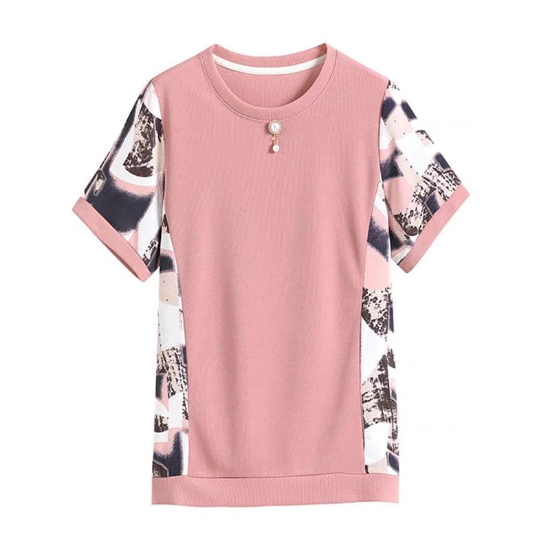 Футболка с коротким рукавом для среднего возраста с принтом, летняя одежда, свободные дамы, все