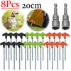 8Pcs 20cm Screw-in Tent Stakes Ground Anchors Metal Steel Hexagonal Plastic Head Spiral Screws Camping Peg Ground Nails Tool
