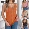 Весна Лето Однотонный V-образный вырез Вырез Без рукавов Вязаный свитер Жилет для отпуска Женская одежда