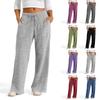 Womens Casual Wide Leg Elastic Waist Ribbed Knit Loose Bottoms With Pockets Soft Pants