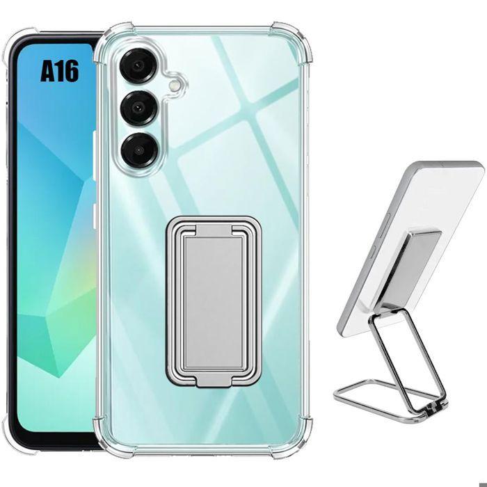 Coque de protection - BOOLING® - pour Samsung Galaxy A16 5G/4G - Silicone Antichoc - Support Réglable - Transparent
