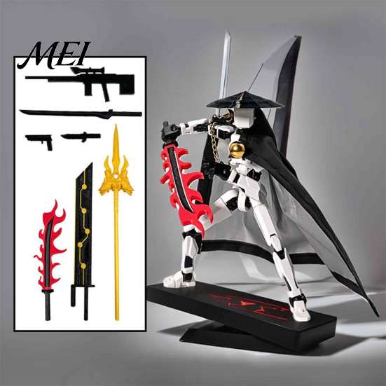 Posable Joints Swordsman Figure Chinese Action Figure, Multi-Joints Movable Cloak Man Model with Accessories, 3D Printed Articulated Bamboo