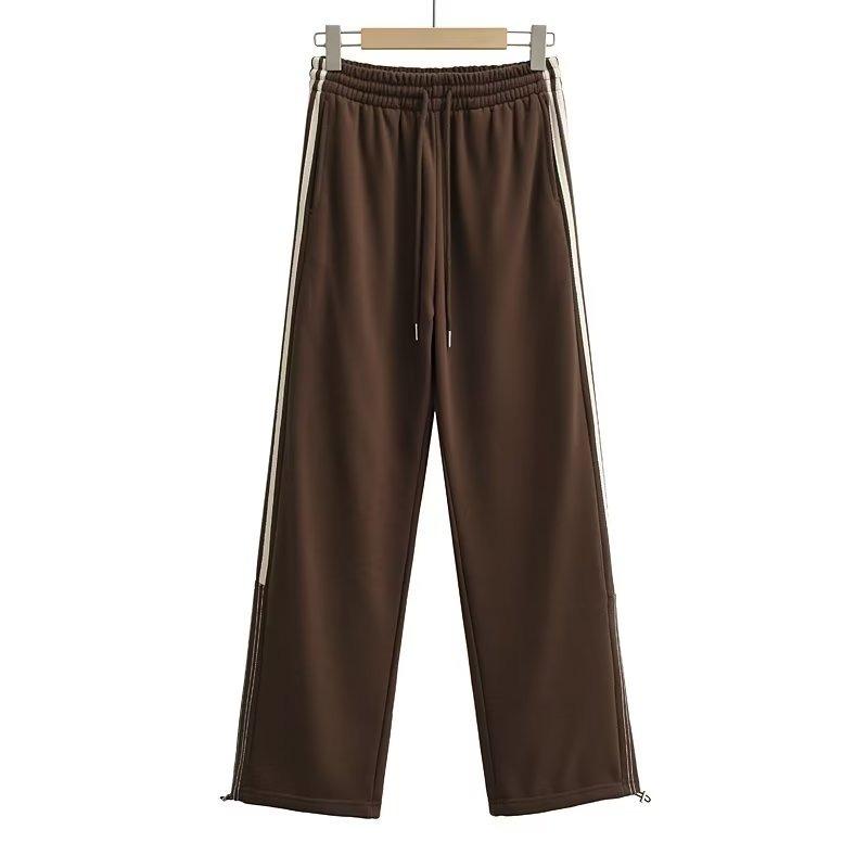 2025 Early Autumn Women'S Contrasting Color Patchwork Loose Sports Pants, Loose Side Splicing Elastic Waist Casual Pants