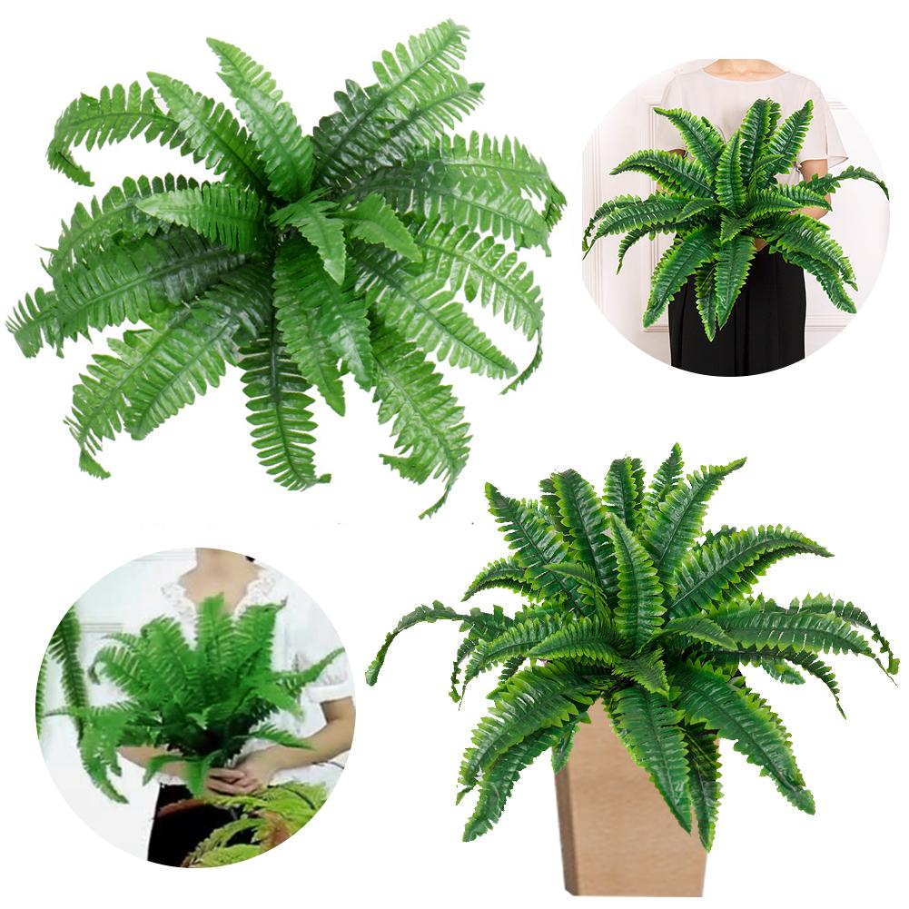 Fake Fern Artificial Plants Boston Fern Plants Plastic Green Bush Plant Fake Grass Leaves Decor Faux Plants for Office Garden