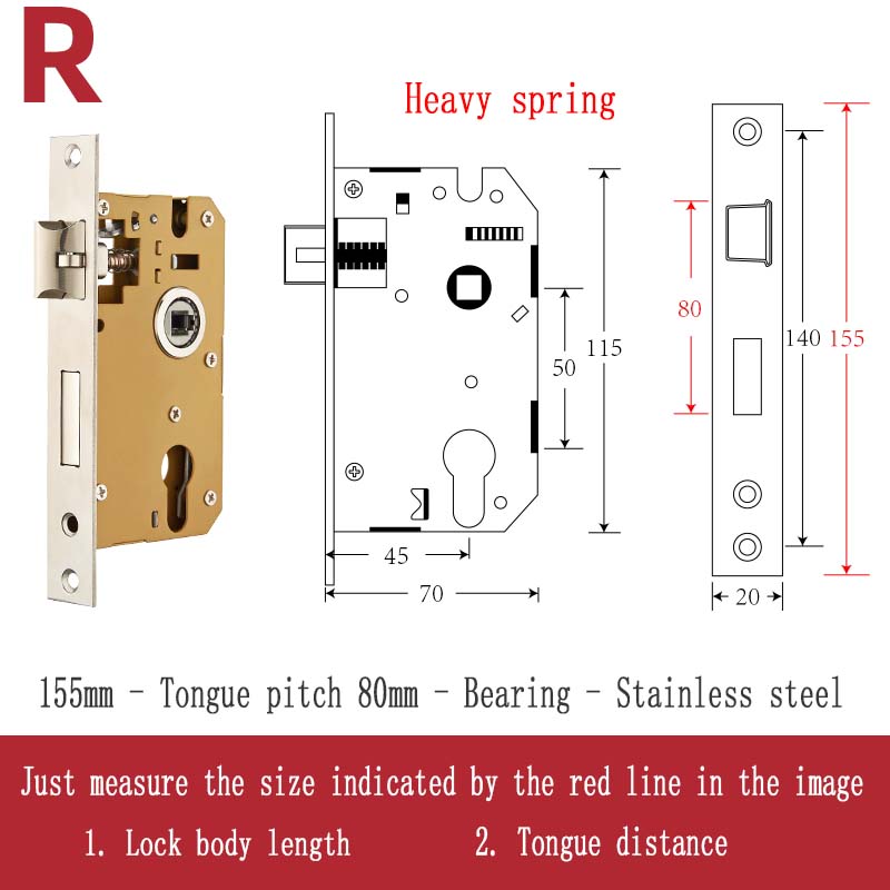 Stainless Steel Lock Body Lock Core Indoor Bedroom Lock Tongue Lock Universal Type Room Household Silent Wooden Door Lock