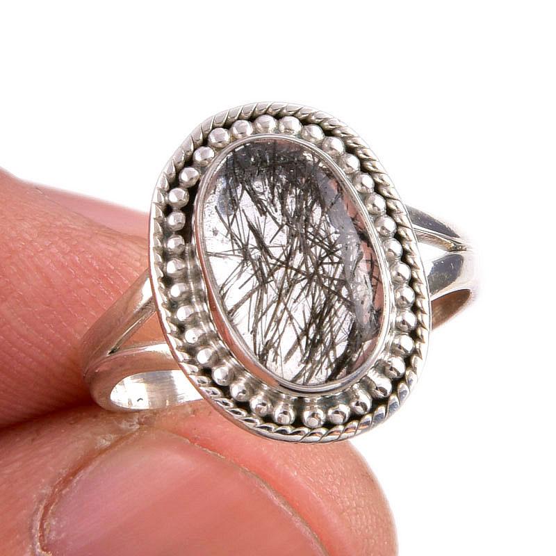 Natural Black Rutile Gemstone 925 Solid Sterling Silver Jewelry Ring Size 7 j9A28