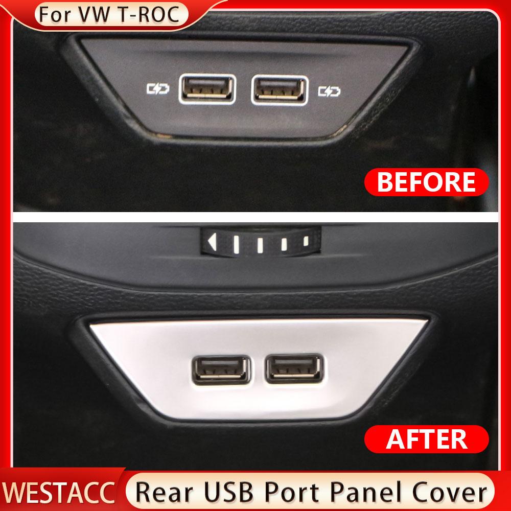 Подлокотник из нержавеющей стали для автомобиля, задняя крышка порта USB, наклейка на отделку панели для Volkswagen T ROC TROC VWT-roc 2017 - 2022