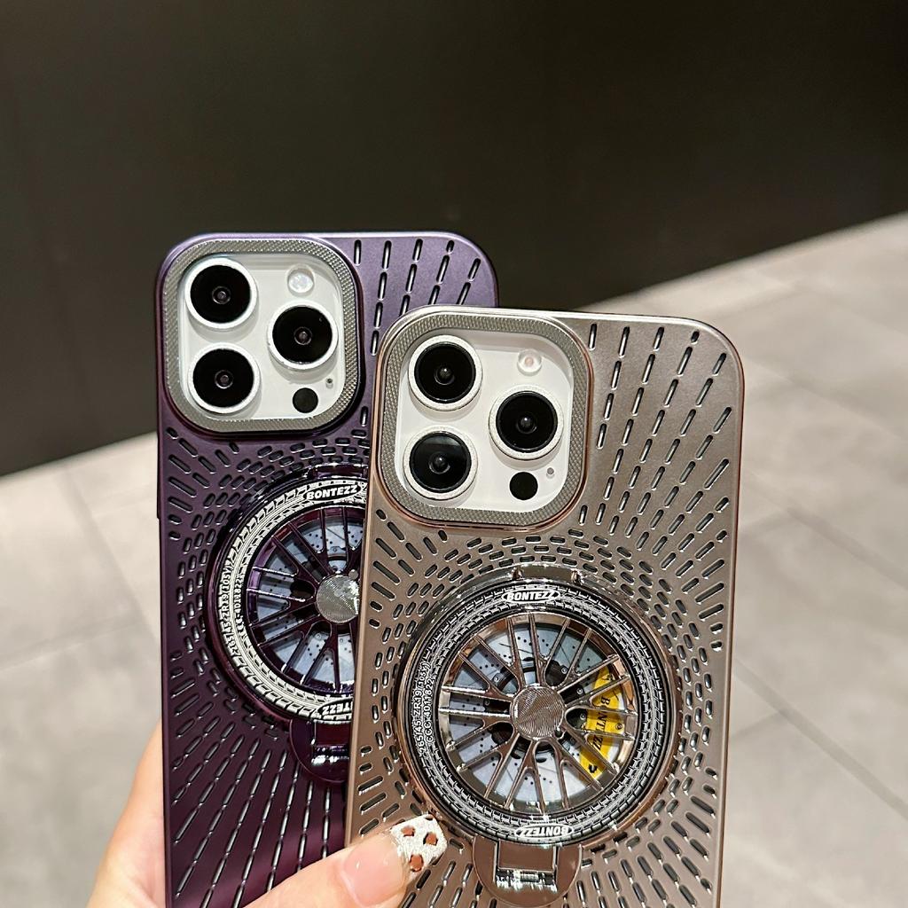 For iPhone 16 Pro Case Compatible with MagSafe Gyroscope Kickstand Heat Dissipation PC Back Cover