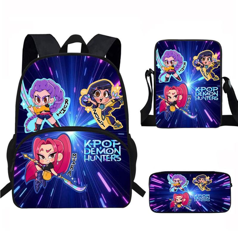 Kids School Backpack Set With Printed Cartoon Design Elementary Students Lightweight Spine-Protective Durable Oxford Fabric