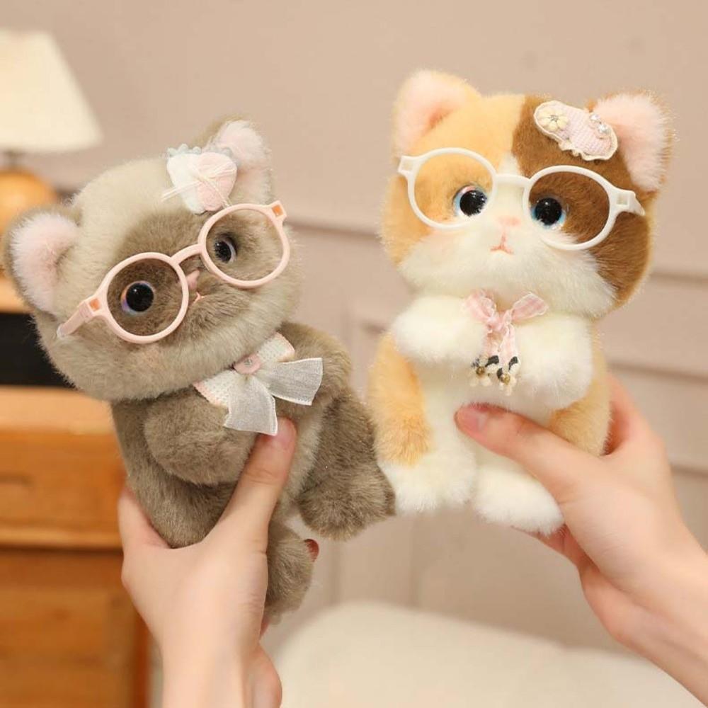 Fluffy Cute Cat Keychain Small Kawaii Glasses Key Ring Comfort Stuffed Animal Wallet Charms