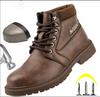 Water Proof Safety Work Shoes For Men Steel Head Leather Boots Male Footwear Indestructible Construction Work Shoes Brown