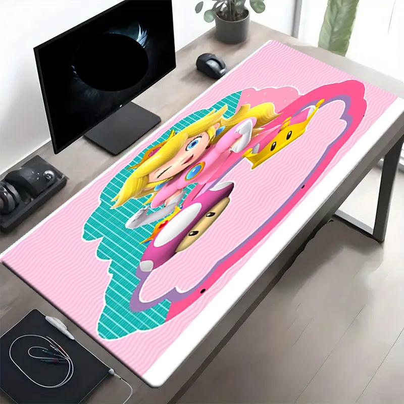 Princess Peach Toadstool Print Mouse Pad, Anti‑Slip Desktop keyboard Mat, for PC Laptop Gaming Working Daily Use, Cool Festival Surprise Gift
