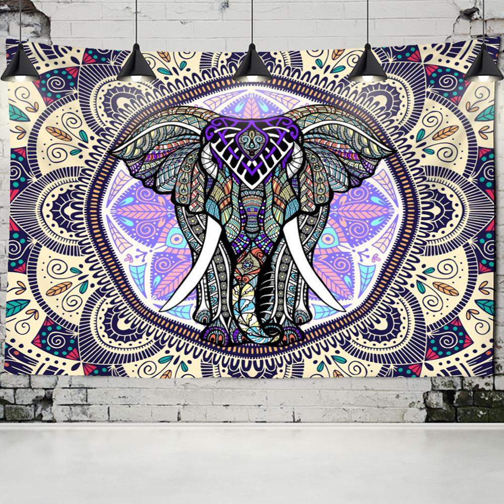 Гобелен с мандалой и слоном, настенный подвесной богемный индийский абстрактный психоделический узор с принтом, фоновая ткань, домашний декор