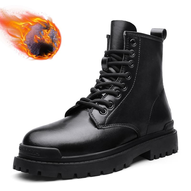 Натуральная кожа 35~45 Ботинки на толстой подошве для мужчин и женщин Короткие ботинки зимние повседневные резиновые туфли Модные высокие ботинки для пар с 8 отверстиями