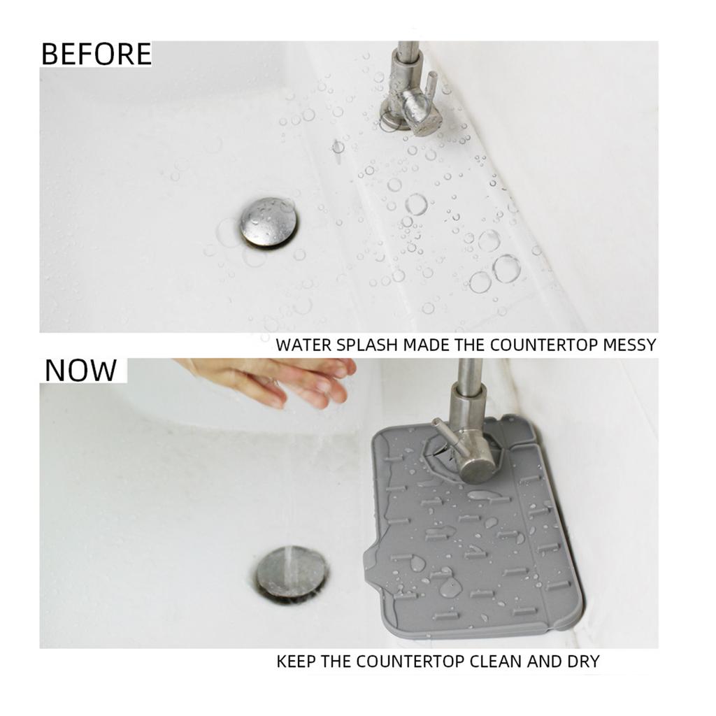 Silicone Sink Splash Guard Mat Soap Dish Faucet Handle Drip Catch Holder for Bathroom and Kitchen Countertop Accessories