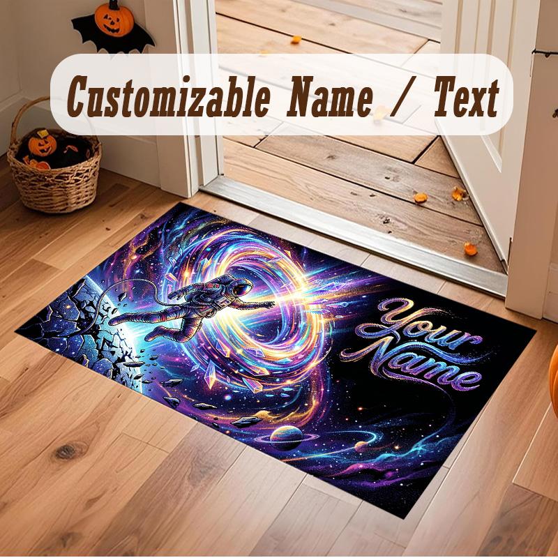 Astronaut Space Theme Soft Crystal Velvet Rug Custom Name & Text Print Non Slip Floor Rug for Bedroom Living Room