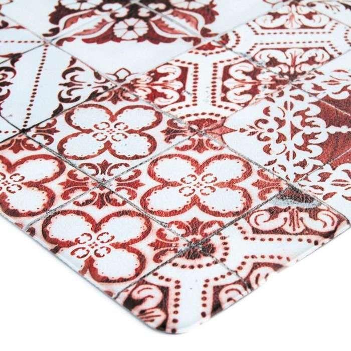Tapis de cuisine carreaux de ciment rouge 45x120 - vinyle antidérapant
