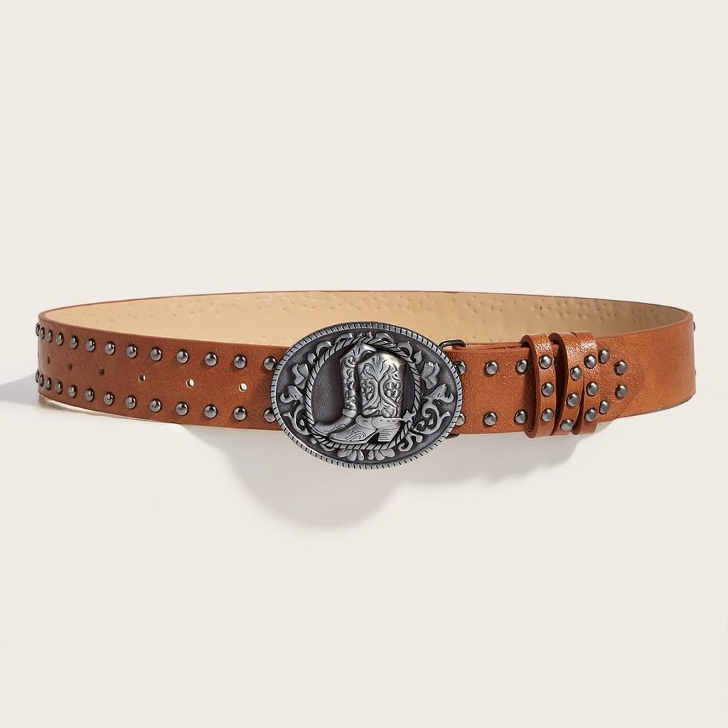 Belt Leather Punk Buckle With High Heel Shoe Design Circular Buckle Decor Rivet