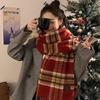 2025 New Year Red Plaid Faux Cashmere Scarf, Warm Shawl for Men and Women