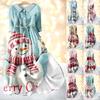 Ladies Fashion Christmas Print Lapel Button-Down Seven-Quarter Cuff Strap-Up Dress
