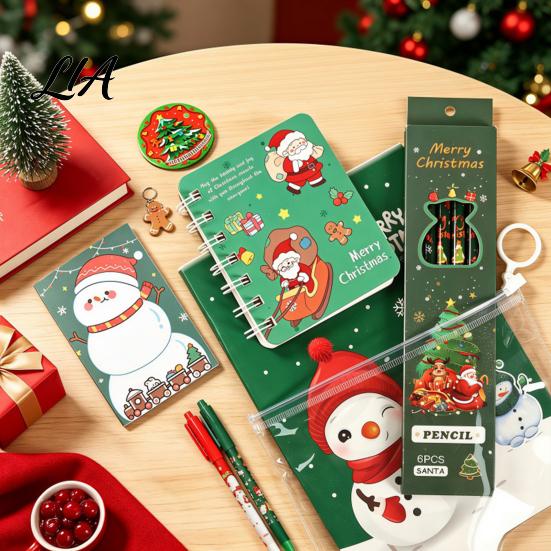 Teacher Rewards for Students Christmas Stationery Set Kids, Santa Claus Snowman Student Learning Materials Patterns Print, Festive Holiday School
