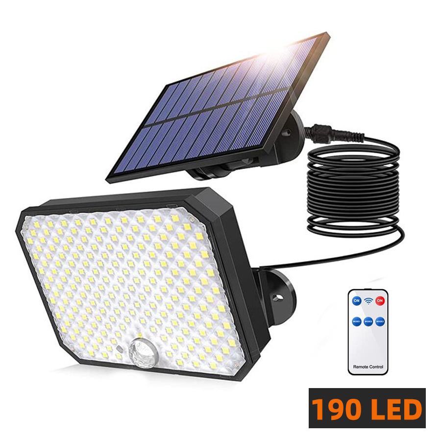 190 светодиодный солнечный свет, уличный датчик движения, IP65, водонепроницаемый аварийный настенный светильник, яркий прожектор, охранное освещение для гаража, сада