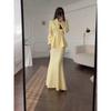 Fashion Wind Elegance Soft Pure Color Long Sleeves Top and Skirt Elegant Two-Piece Suit Top and Skirt Set