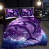 3 предмета Комплект пододеяльника с романтичным принтом дельфинов «Любовь к океану», 1 пододеяльник + 2 наволочки без наполнителей для подушек, Домашний декор