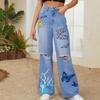 Butterfly Monster Blue Flash Print Vintage High-waisted Baggy Fashion Ripped Jeans