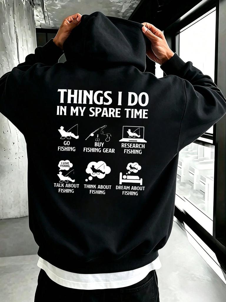 2026 New Unisex Oversized Hoodie Things I Do In My Spare Time Fishing Back Print Streetwear Autumn Winter Pullover Sweatshirt