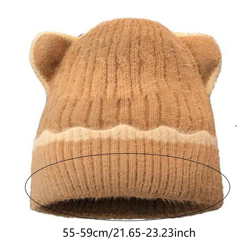 Зимняя теплая женская симпатичная шапка-бини, повседневная мешковатая меховая шапка с кошачьими ушками, аксессуары для головных уборов