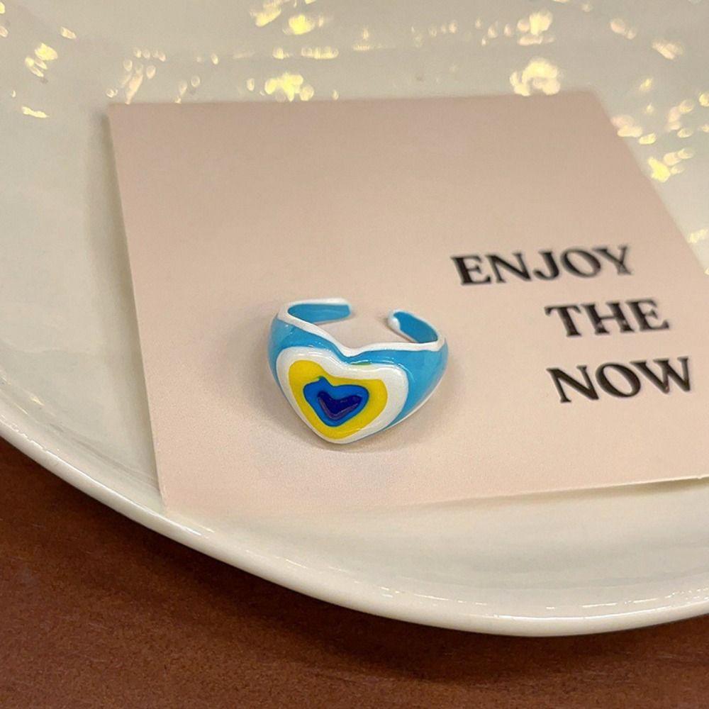 Adjustable Opening Finger Ring Dopamine Heart Ring Fashionable Glaze Ring  Cute Ring For Girls
