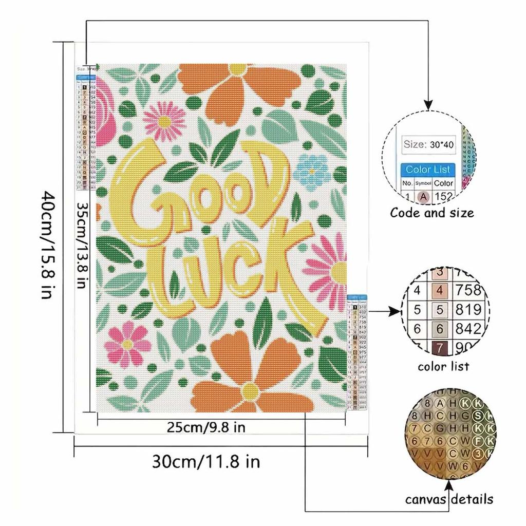 Diamond painting kit. full diamond round mosaic Good Luck floral handmade. home decoration gift
