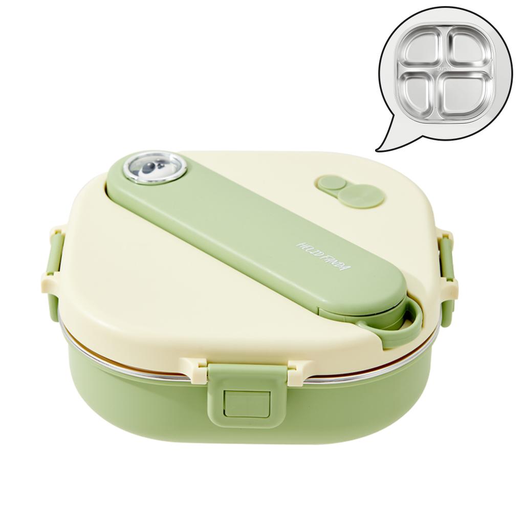 800Ml 304 Stainless Steel Divided Lunch Box With Cutlery Microwave 3/4 Grids Leak Proof Large Capacity Lunch Container