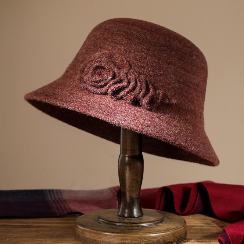 Hat Female Middle-aged Old Autumn and Winter Fashion Wool Basin Hat Old Lady Autumn Elegant Mother Hat Warm Bucket Hat